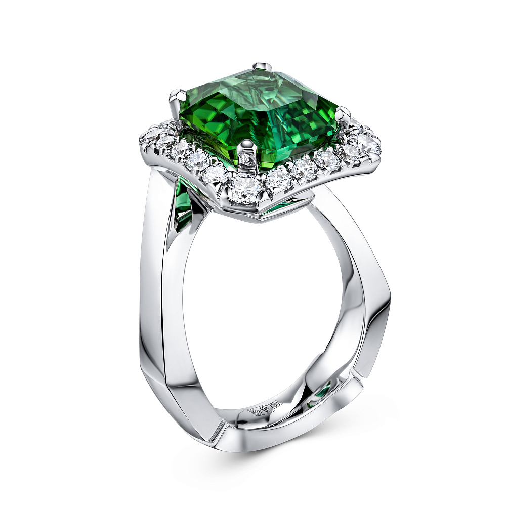 Ring with green tourmaline and diamonds картинка 2