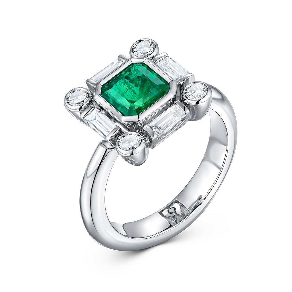Ring with emerald and diamonds картинка 2