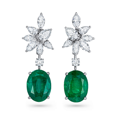 Earrings with emeralds and diamonds
