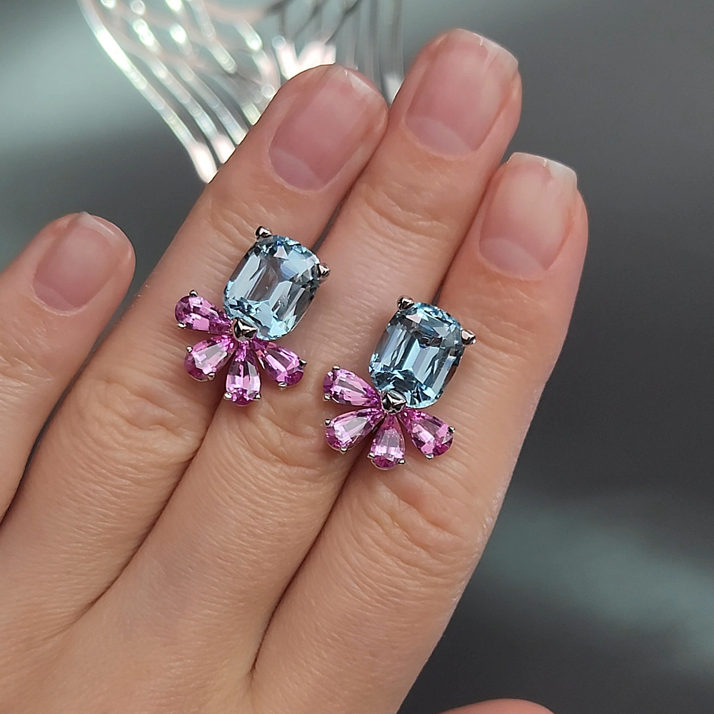 Earrings with aquamarine and sappphires картинка 2