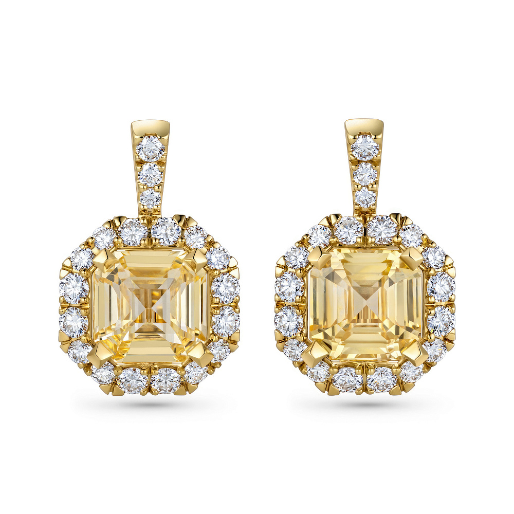 Earrings with yellow sapphires and diamonds картинка 1