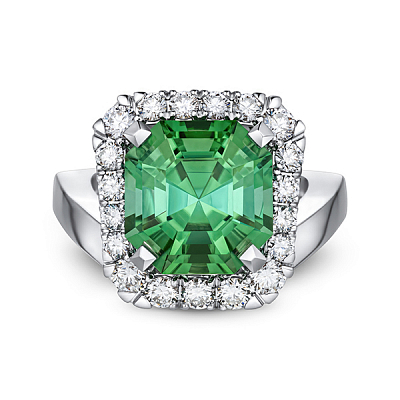  Ring with green tourmaline and diamonds