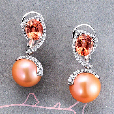 Earrings with tourmalines, freshwater pearls and diamonds