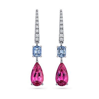 Earrings with spinels, rubellite tourmalines, and diamonds