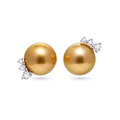 Stud earrings with golden South Sea pearls and diamonds