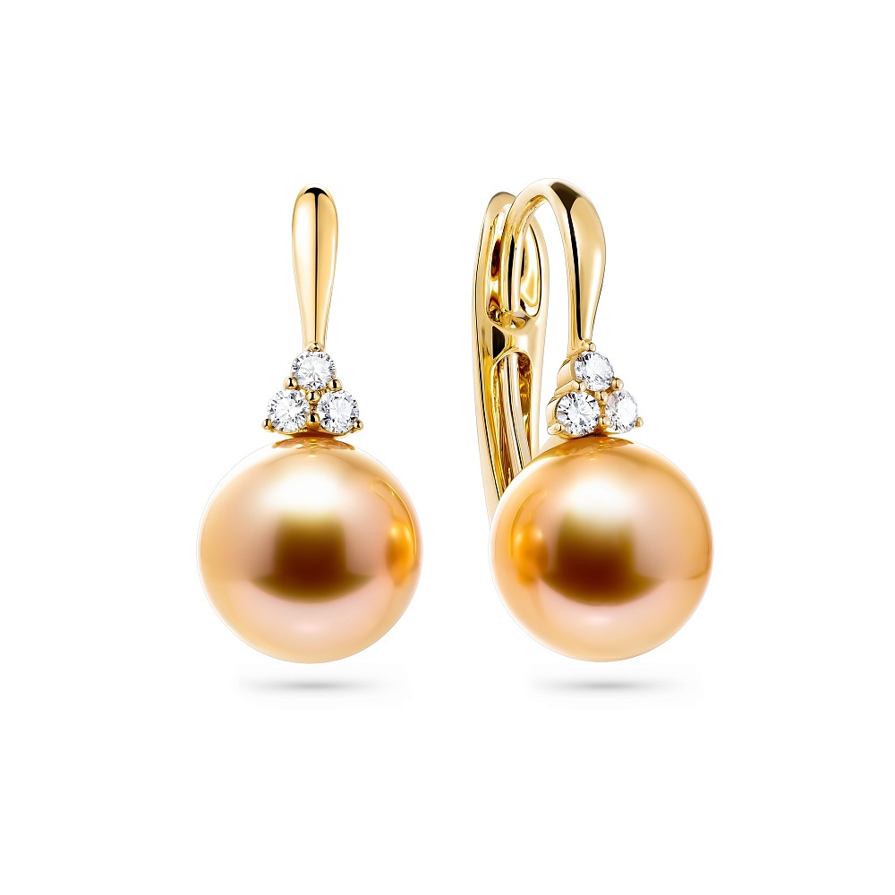 Earrings with golden South Sea pearls and diamonds картинка 2
