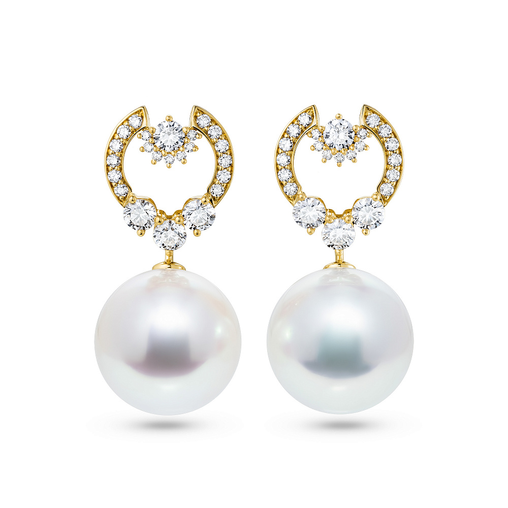 Earrings with South Sea pearls and diamonds картинка 1