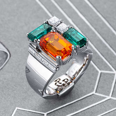 Ring with spessartine, indigolites and diamonds