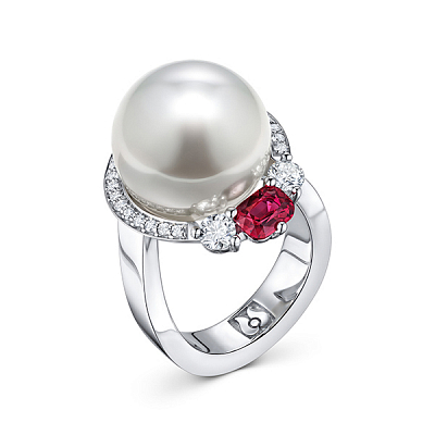 Ring with South Sea pearl, spinel, and diamonds