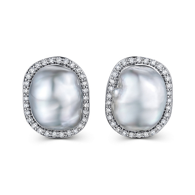 Stud earrings with South Sea keshi pearls and diamonds