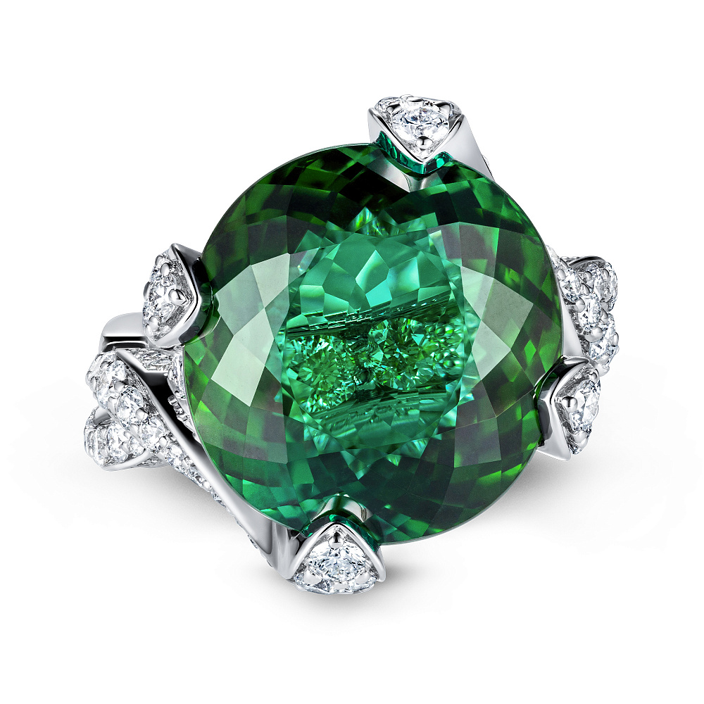 Ring with green tourmaline and diamonds картинка 2
