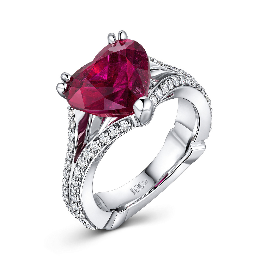 Ring with rubellite tourmaline and diamonds картинка 2