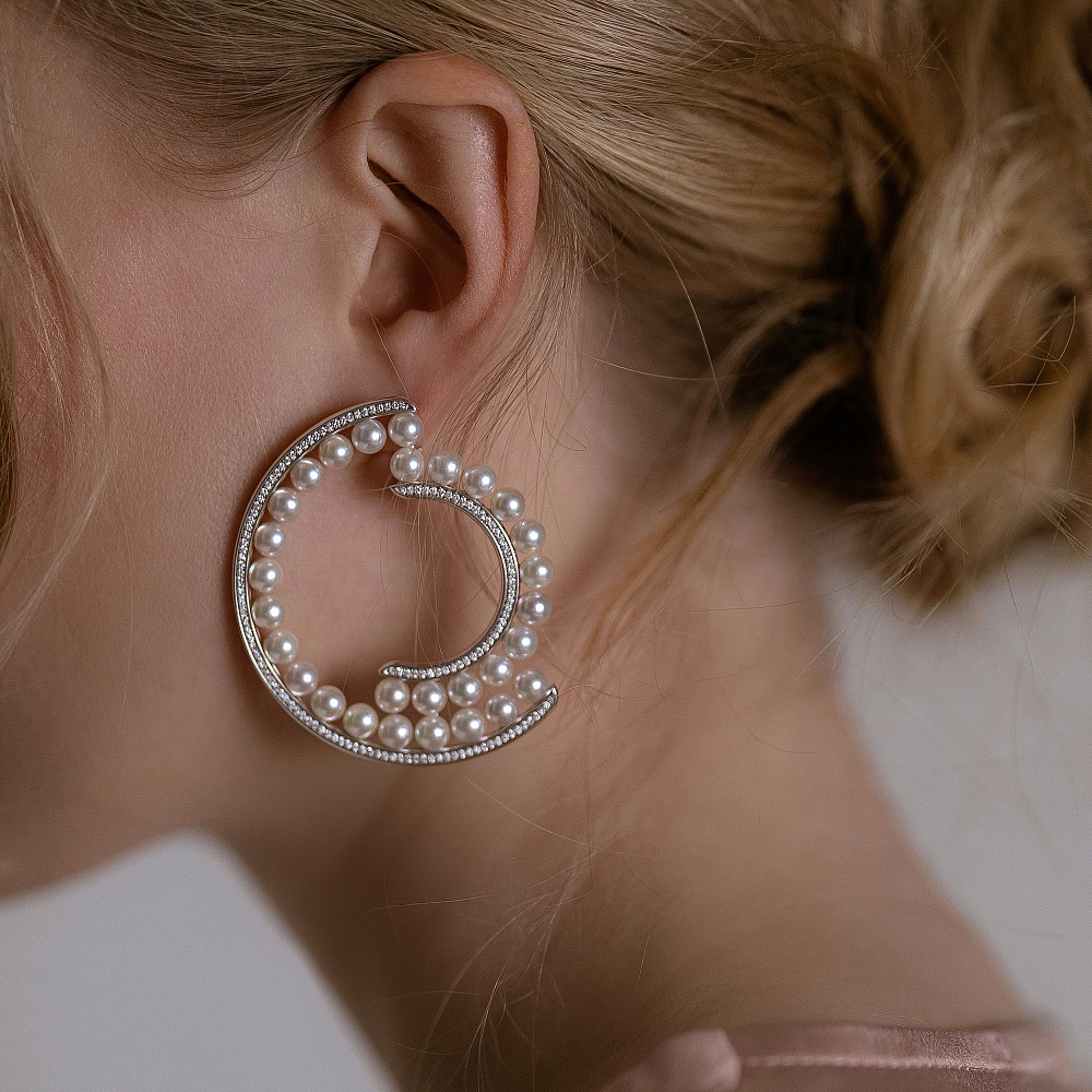 Earrings with Akoya pearls and diamonds картинка 2