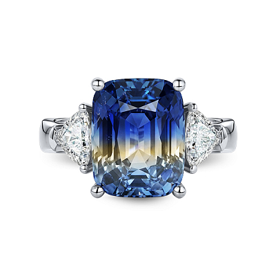 Ring with bi-color sapphire and diamonds