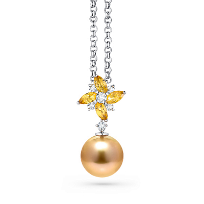 Pendant with South Sea pearl, sapphires and diamonds