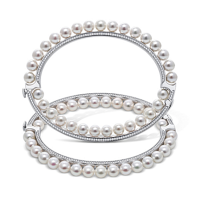 Matching bracelets with Akoya pearls and diamonds