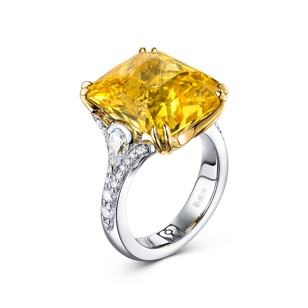Ring with yellow sapphire and diamonds картинка 2