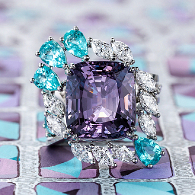 Ring with spinel, paraiba tourmalines and diamonds