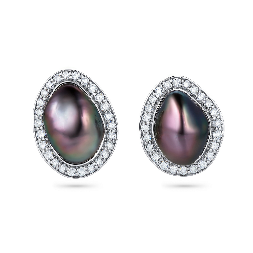 Stud earrings with Tahitian keshi pearls and diamonds картинка 1