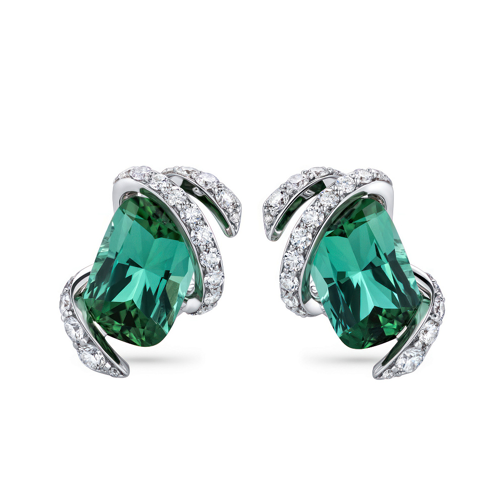Earrings with mint-green tourmalines and diamonds картинка 1