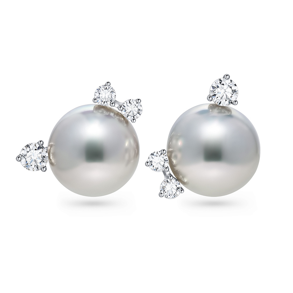 Earrings with South Sea pearls and diamonds картинка 1