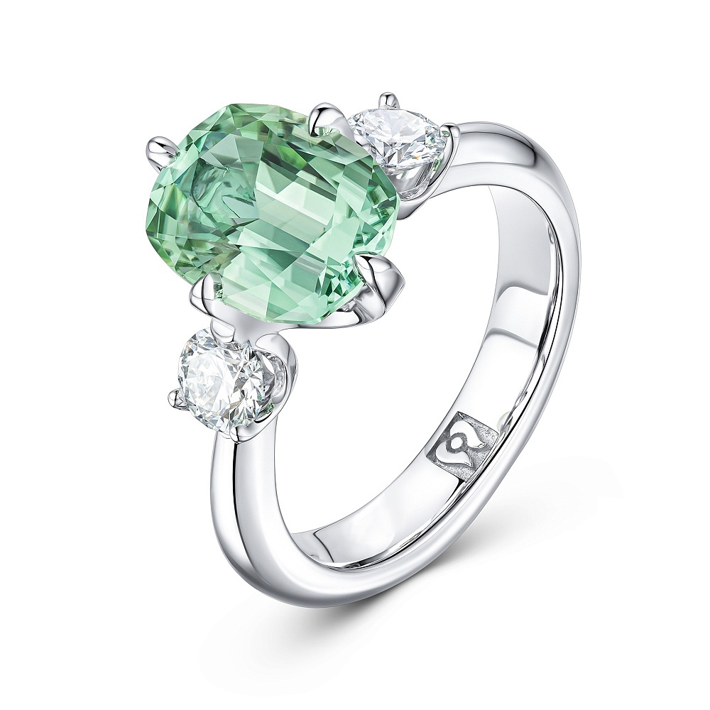 Ring with mint tourmaline and diamonds картинка 2