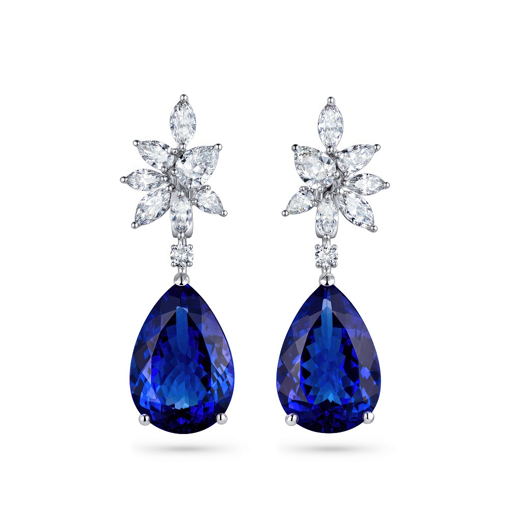 Earrings with tanzanites and diamonds картинка 1