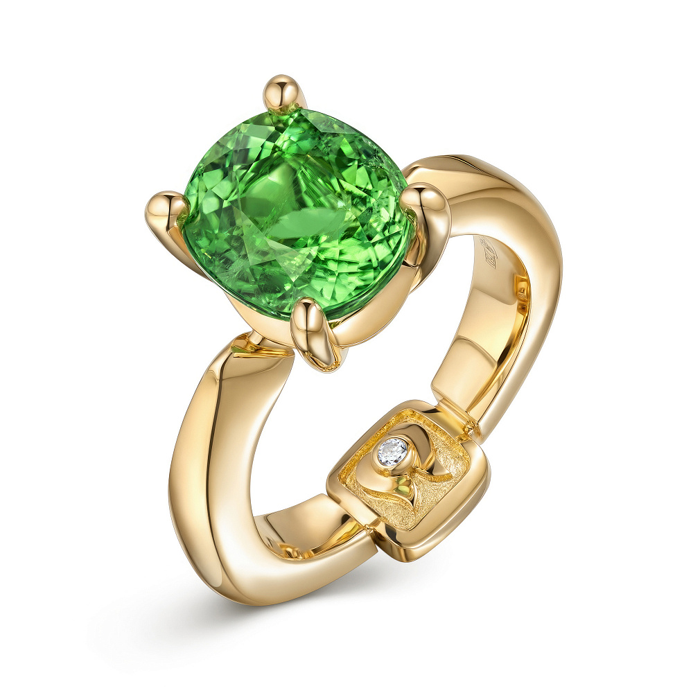 Ring with apple-green paraiba tourmaline картинка 2