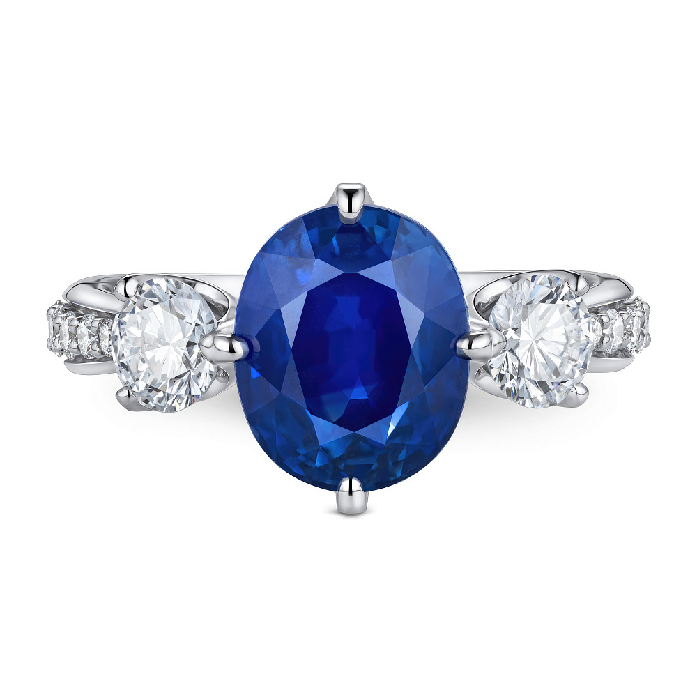 Ring with Royal Blue sapphire and diamonds картинка 1
