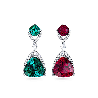  Earrings with indicolite tourmalines, rubellites, and diamonds