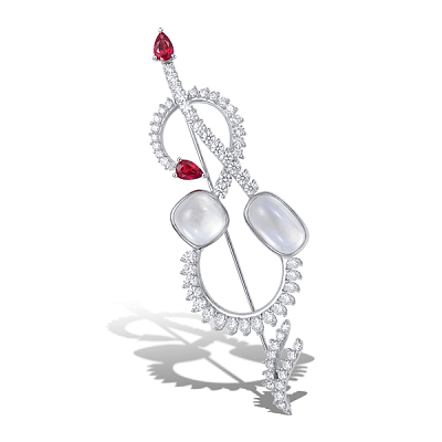 Brooch with rubies, moonstones and diamonds