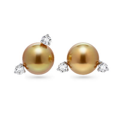 Stud earrings with golden South Sea pearls and diamonds
