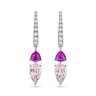 Earrings with pink sapphires, morganites, and diamonds