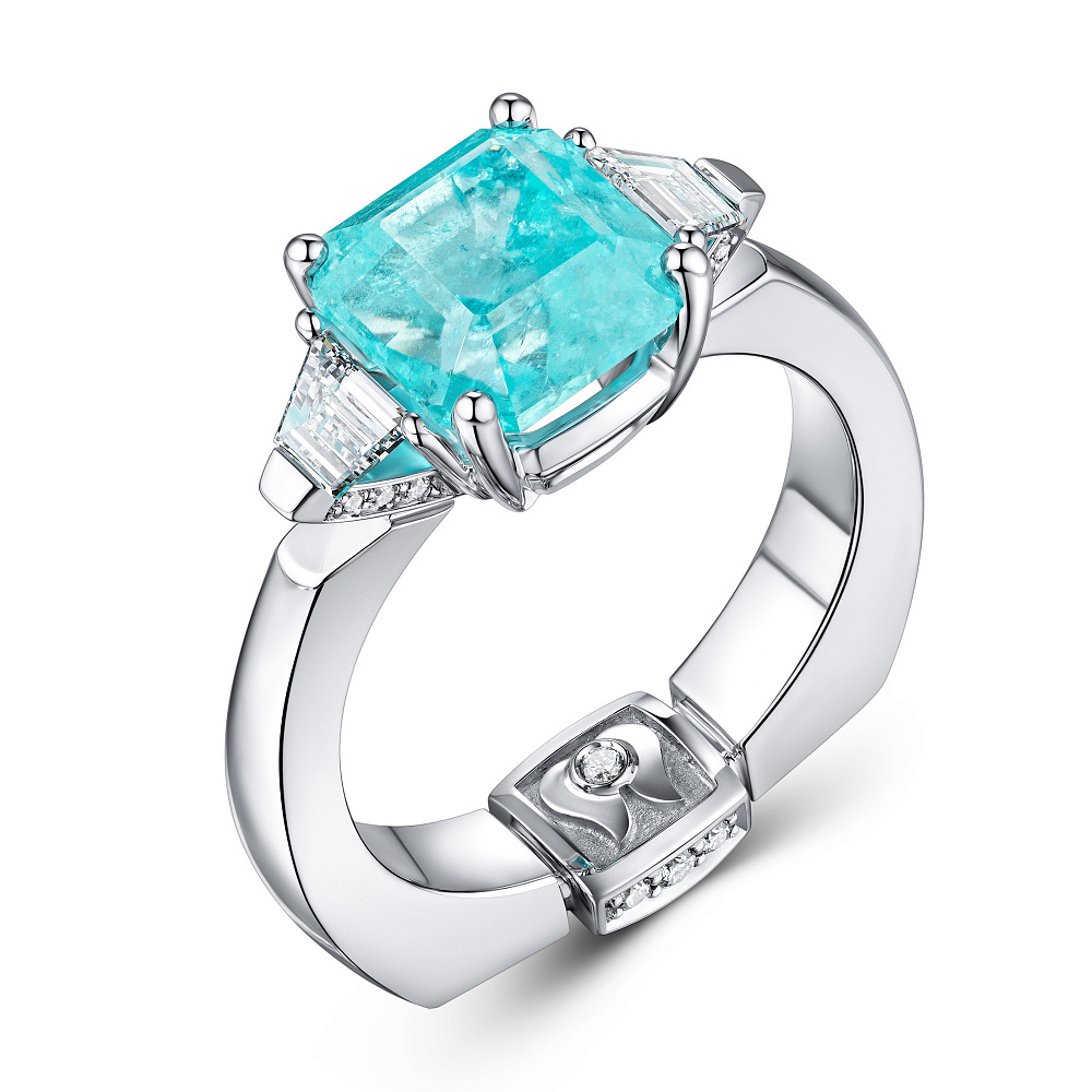 Ring with paraiba tourmaline and diamonds картинка 2