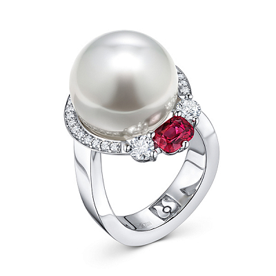 Ring with South Sea pearl, spinel, and diamonds