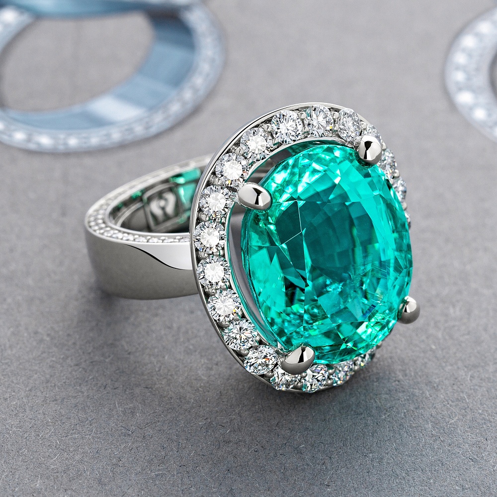 Ring with paraiba tourmaline and diamonds картинка 4