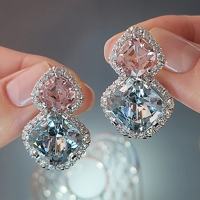 Earrings with morganites, aquamarines and diamonds