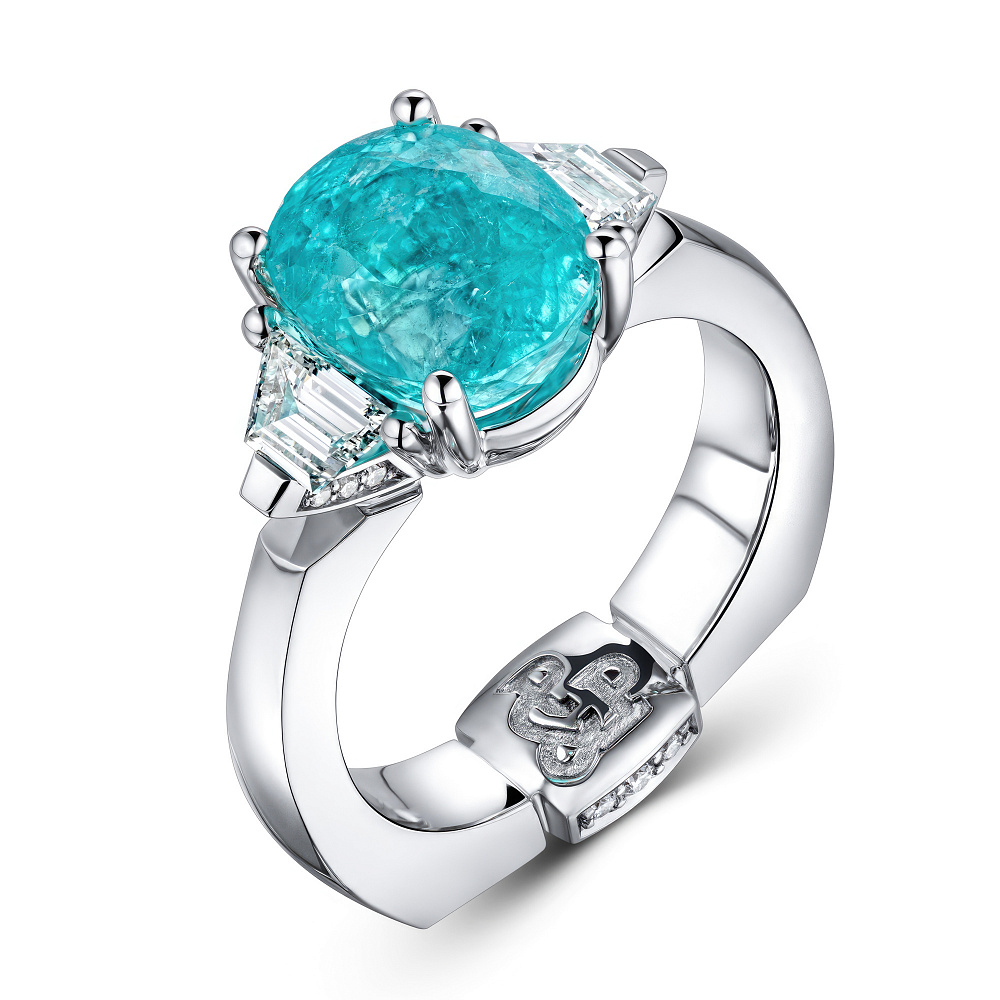 Ring with paraiba tourmaline and diamonds картинка 2