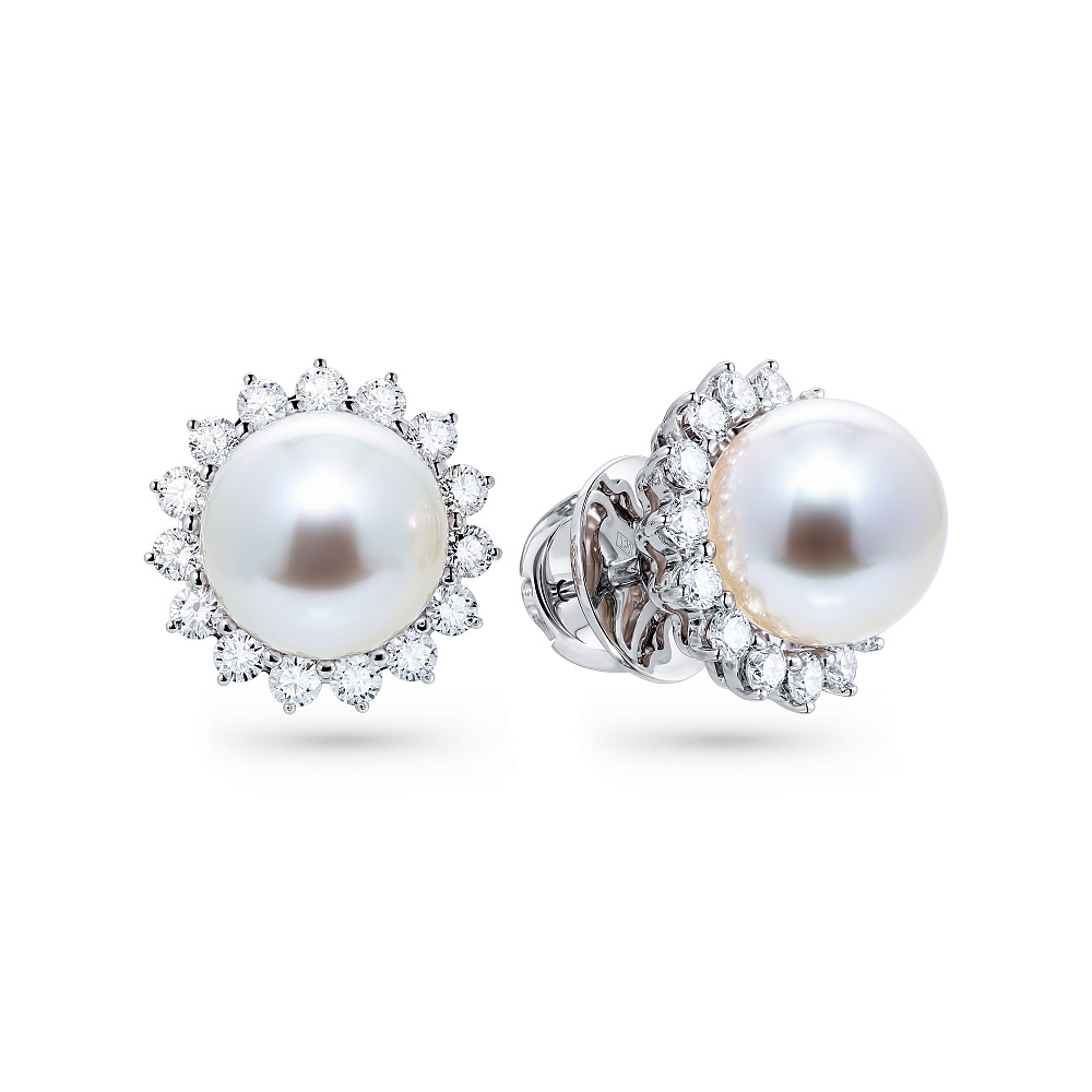 Stud earrings with Akoya pearls and diamonds картинка 2