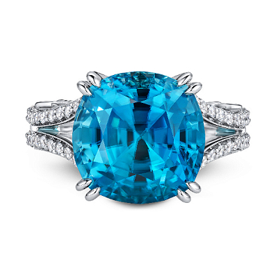 Ring with Cambodian zircon and diamonds