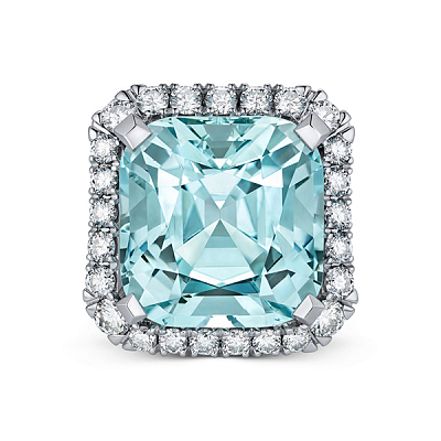  Ring with aquamarine and diamonds
