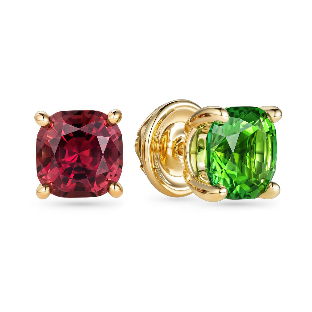 Stud earrings with green tourmaline and rubellite tourmaline картинка 2