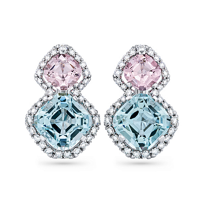 Earrings with morganites, aquamarines, and diamonds