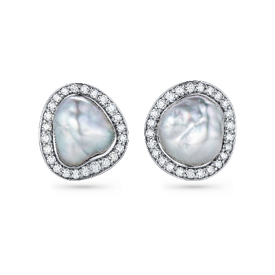Stud earrings with South Sea keshi pearls and diamonds