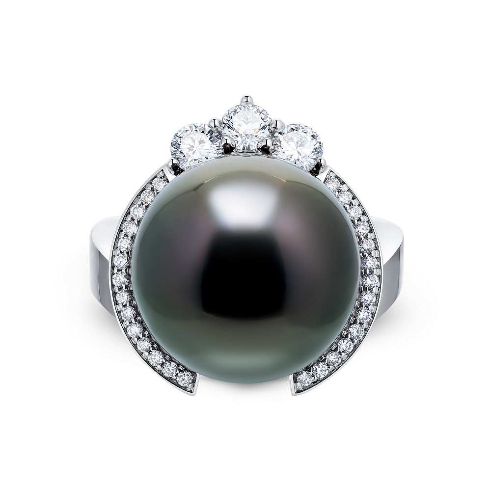 Ring with Tahitian pearl and diamonds картинка 2