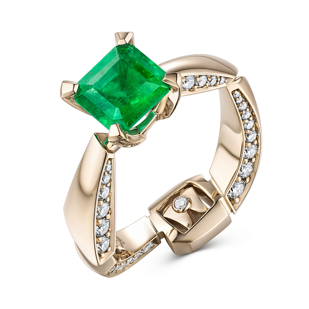 Ring with emerald and diamonds картинка 2