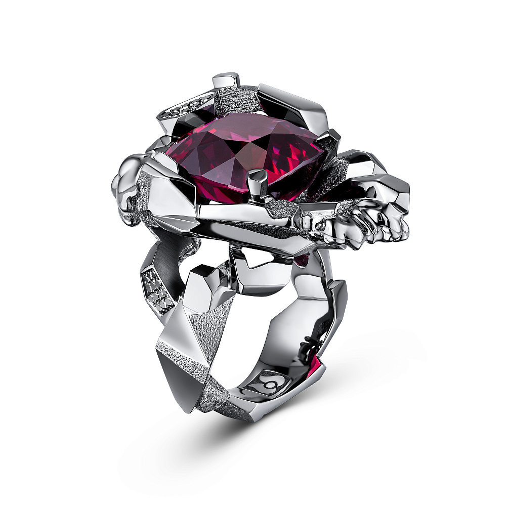 Ring with rhodolite garnet and diamonds картинка 1