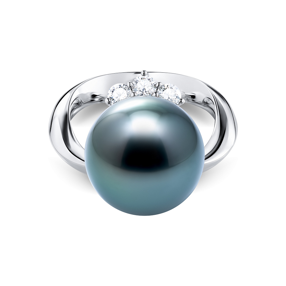 Ring with Tahitian pearl and diamonds картинка 2