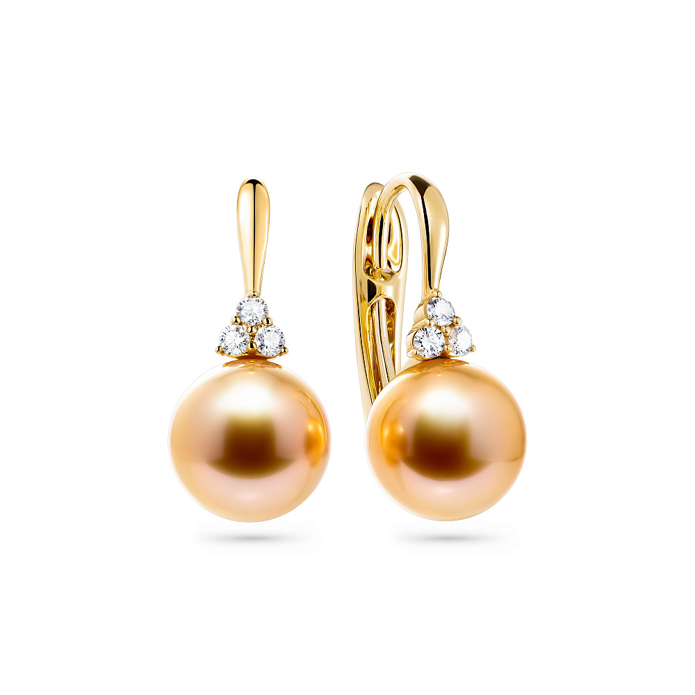 Earrings with golden South Sea pearls and diamonds картинка 2