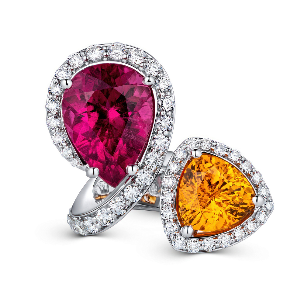 Ring with rubellite, spessartine and diamonds картинка 1
